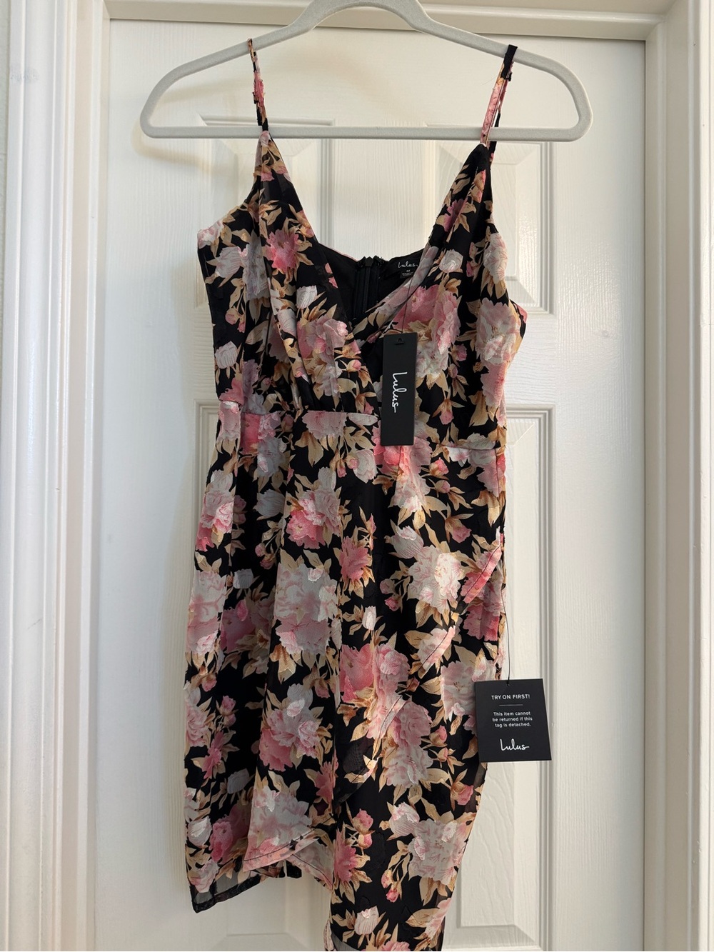NWT Lulu's Black Floral Slip Dress with Pink & Cream Blooms